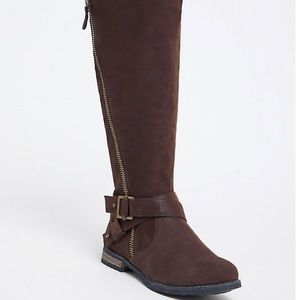 Brown Faux Leather Extra Wide Calf Tall Boots